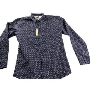 Niko Milano Button Up Shirt Men’s XL Navy Blue Geometric Pattern Long Sleeve NWT